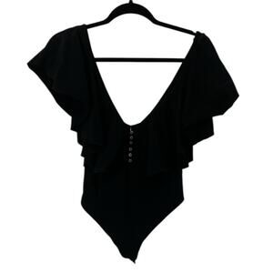 Free People Black Ruffle Bodysuit Women's XS
